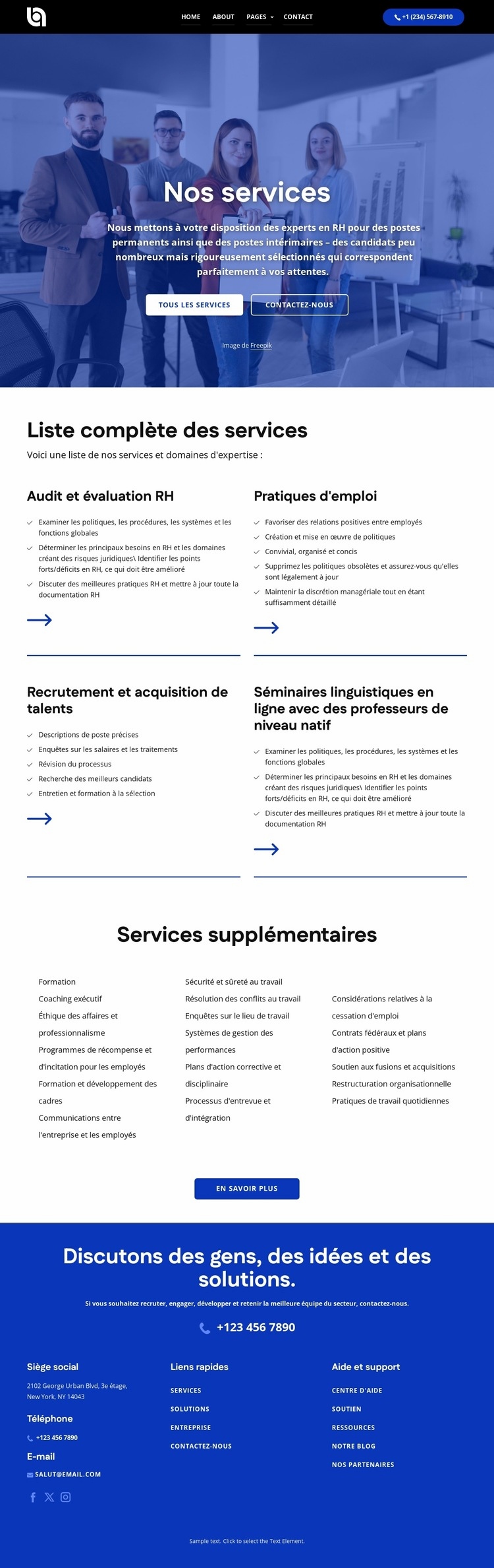 Liste complète des services Modèle
