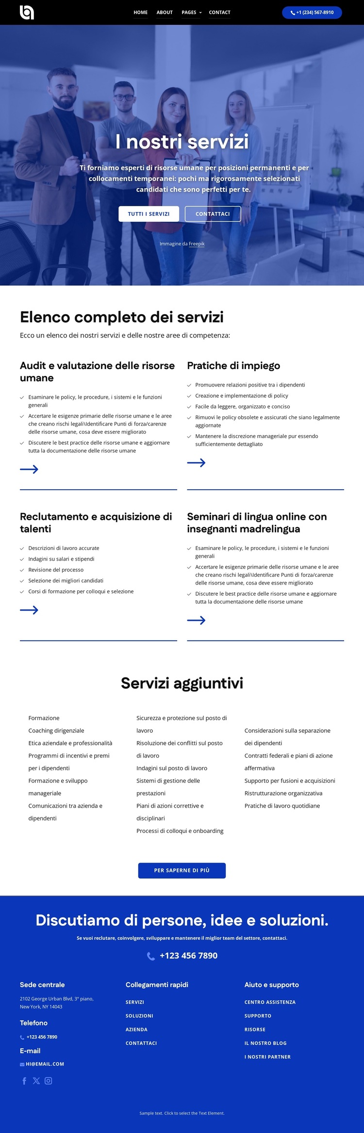 Elenco completo dei servizi Modello di sito Web