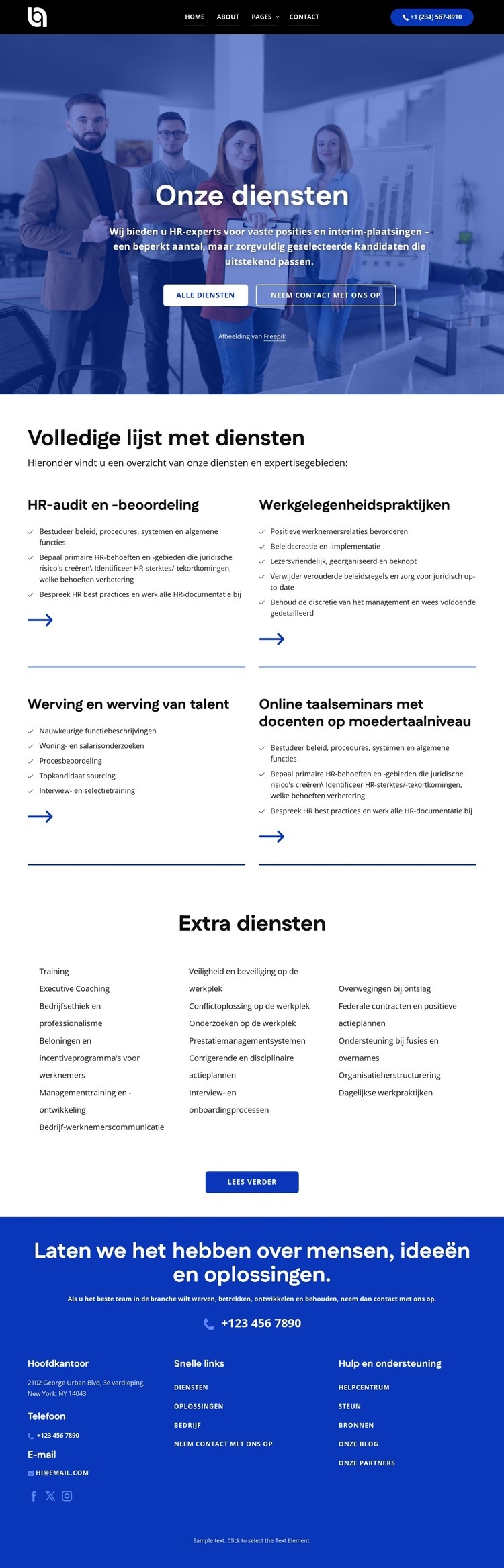 Volledige lijst met diensten Bestemmingspagina