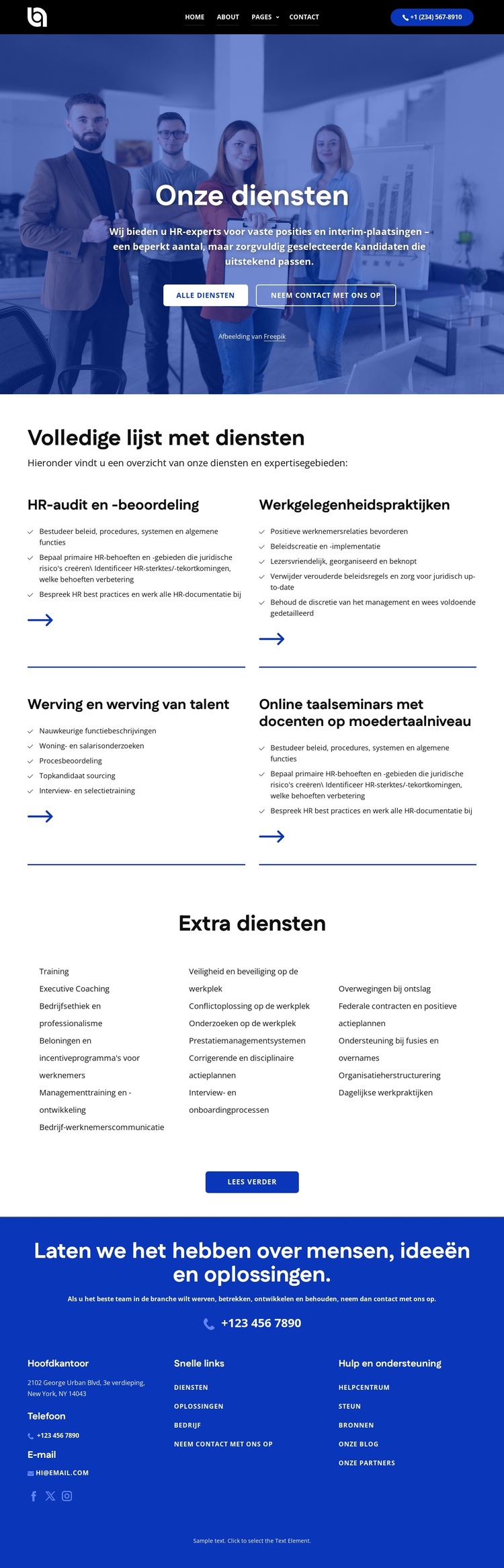 Volledige lijst met diensten WordPress-thema