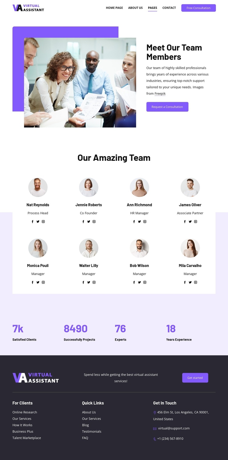 Meet our team members One Page Template