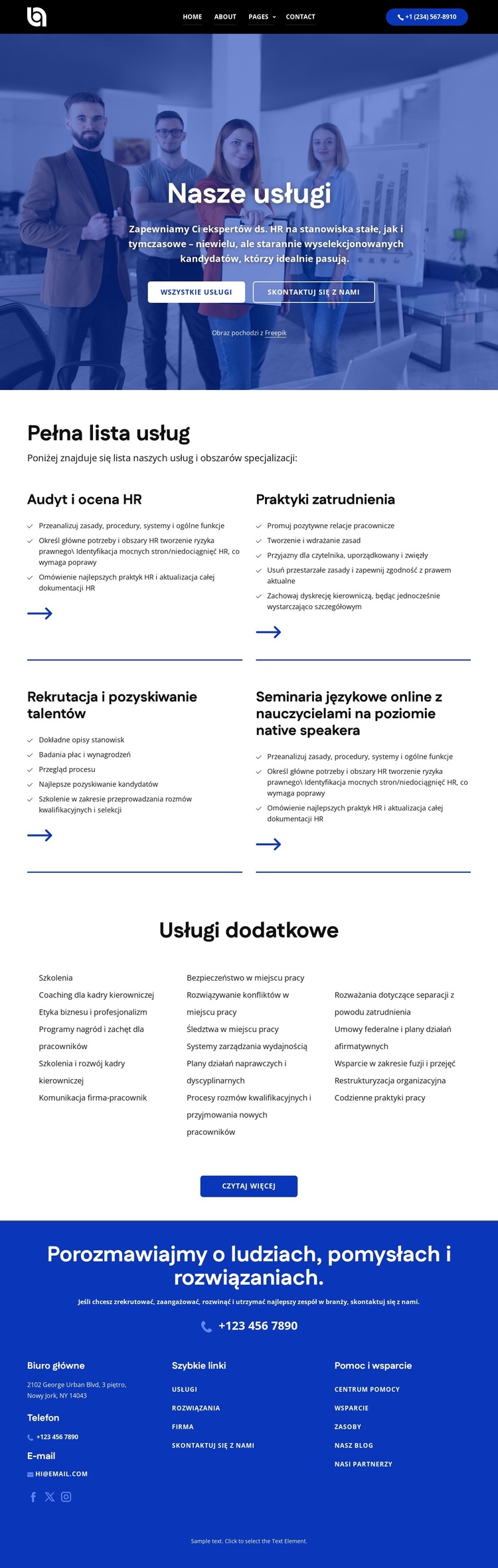 Pełna lista usług Motyw WordPress