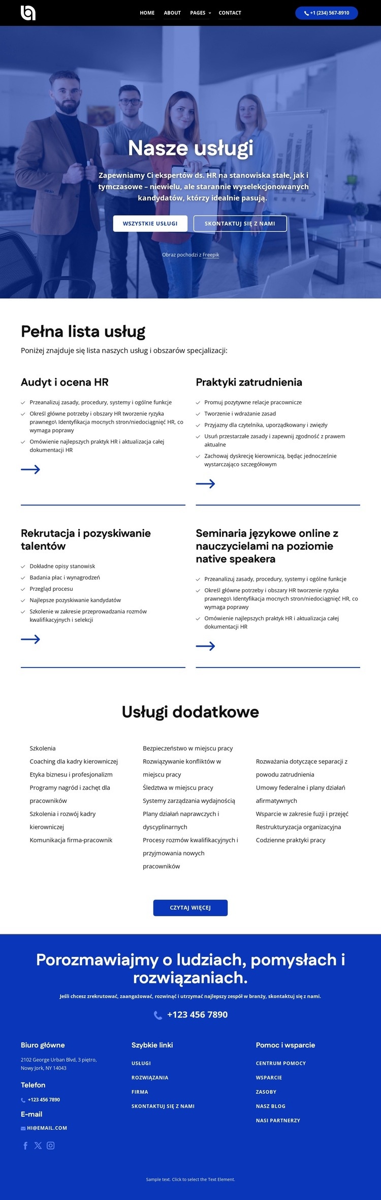 Pełna lista usług Szablon
