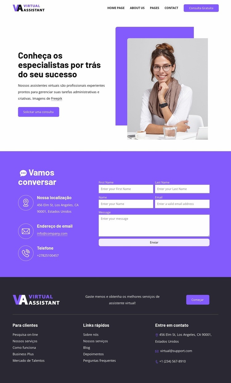 Página de contato da empresa de RH Design do site
