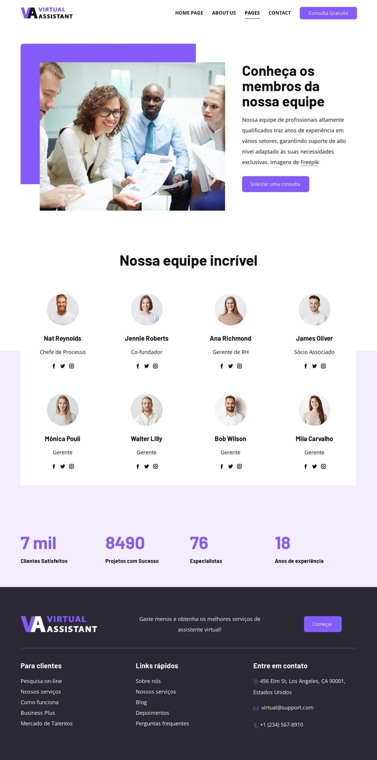 Conheça os membros da nossa equipe Template CSS