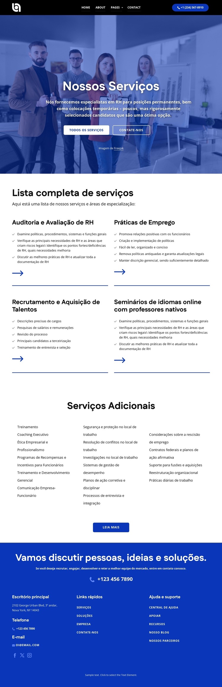 Lista completa de serviços Modelo de site