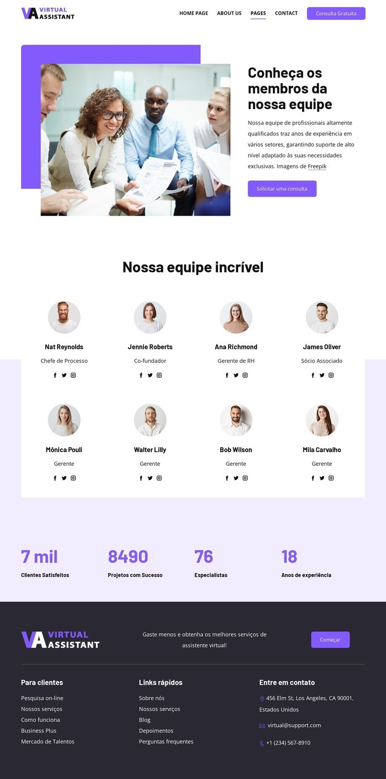 Conheça os membros da nossa equipe Landing Page