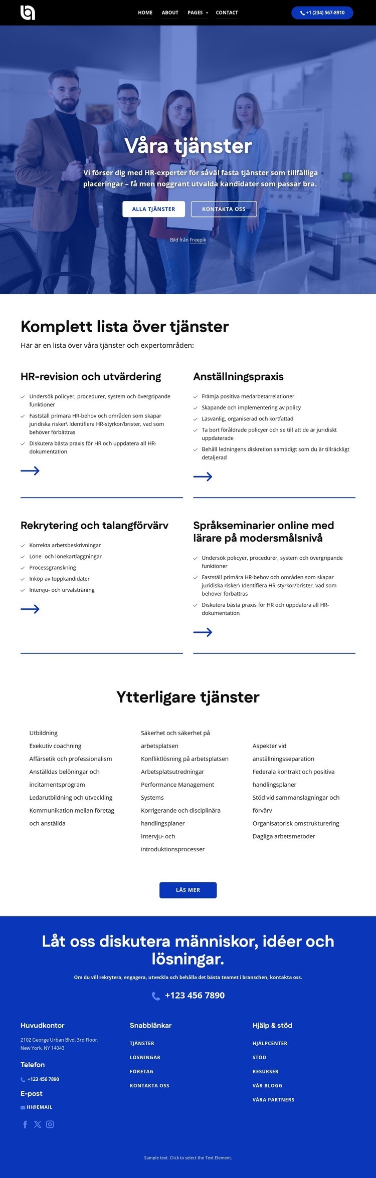 Komplett lista över tjänster HTML-mall