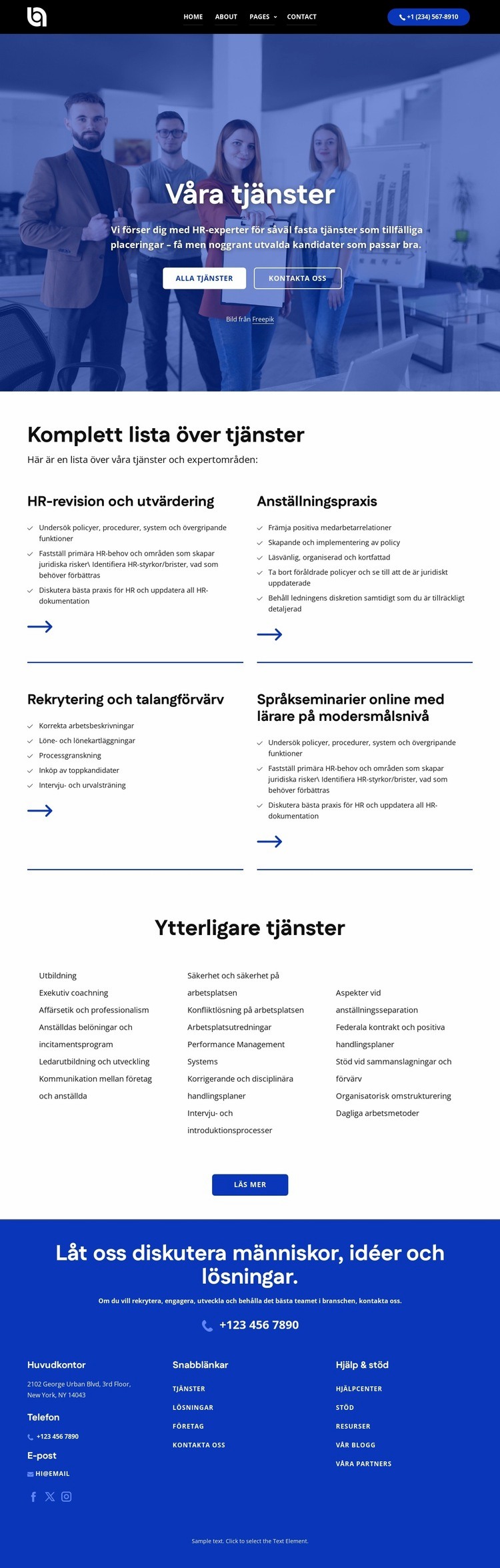 Komplett lista över tjänster Webbplats mall
