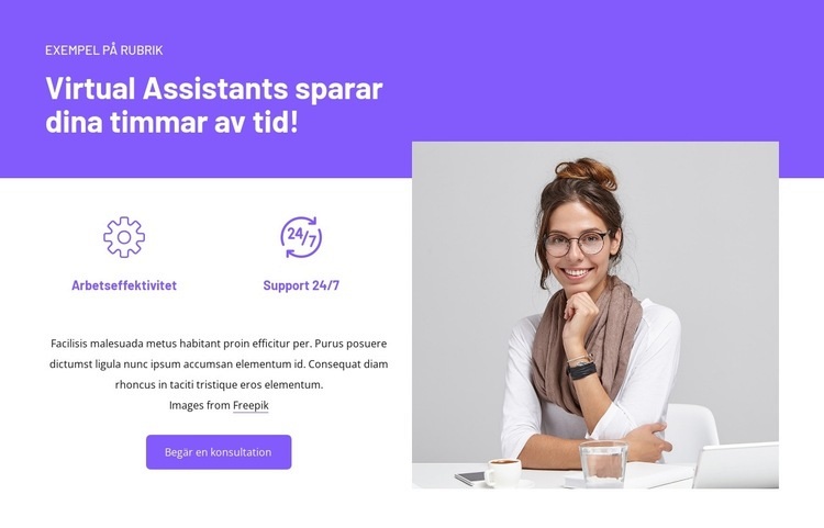 Virtuell assistent sparar tid Webbplats mall
