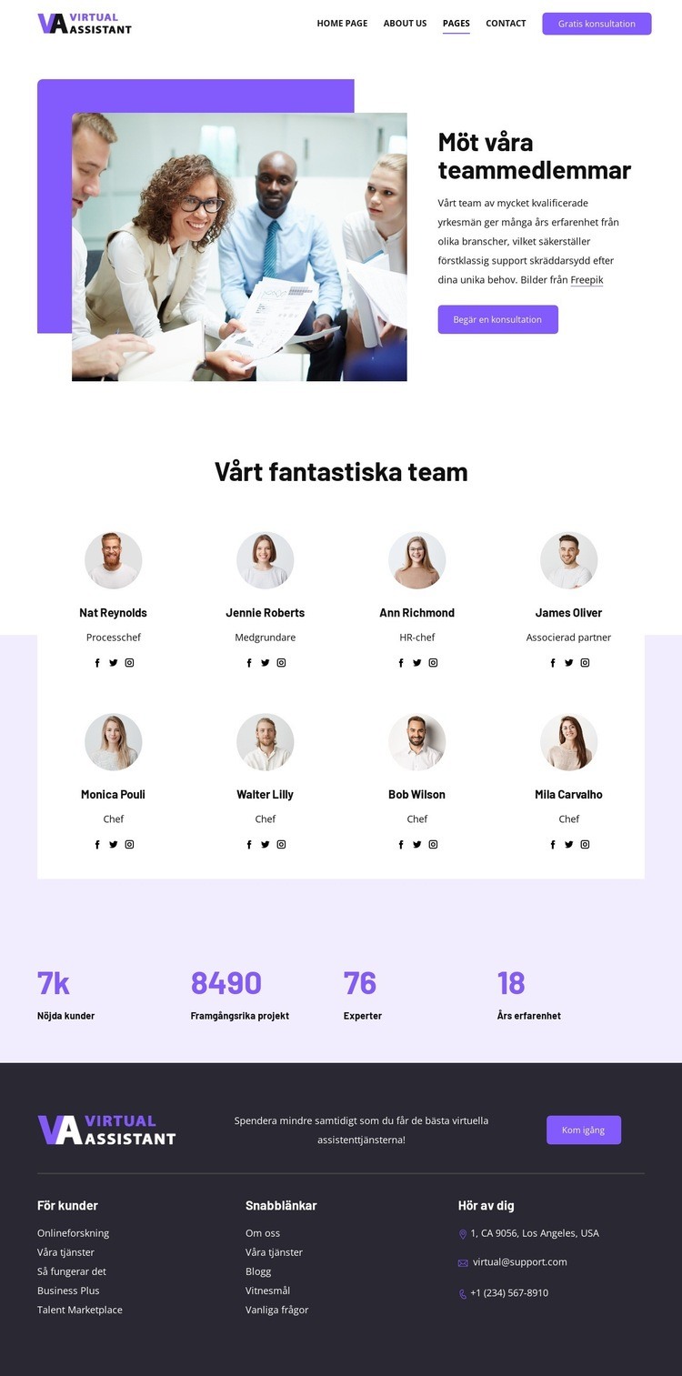 Möt våra teammedlemmar Webbplats mall