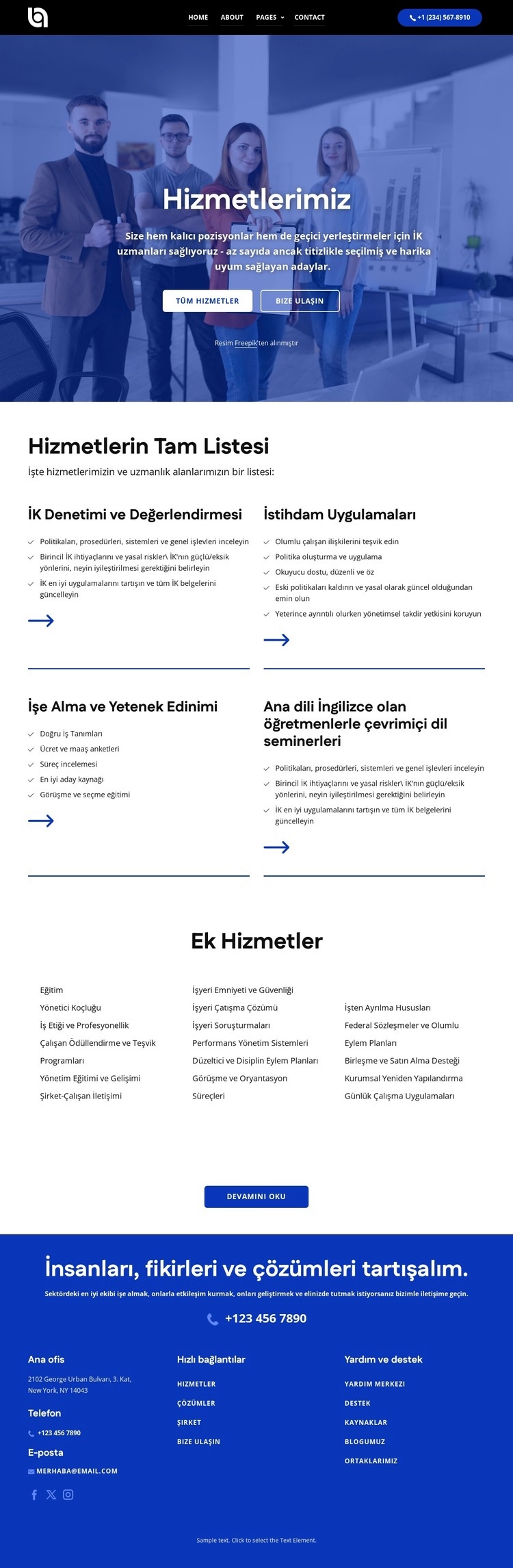 Hizmetlerin tam listesi Şablon