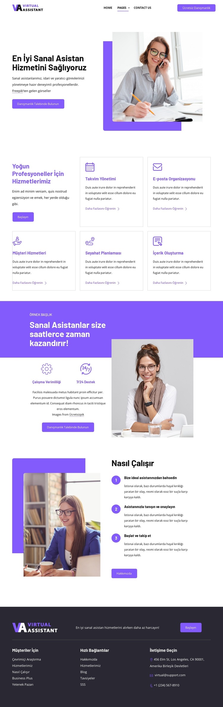 İşletmeniz için sanal asistan Web Sitesi Şablonu