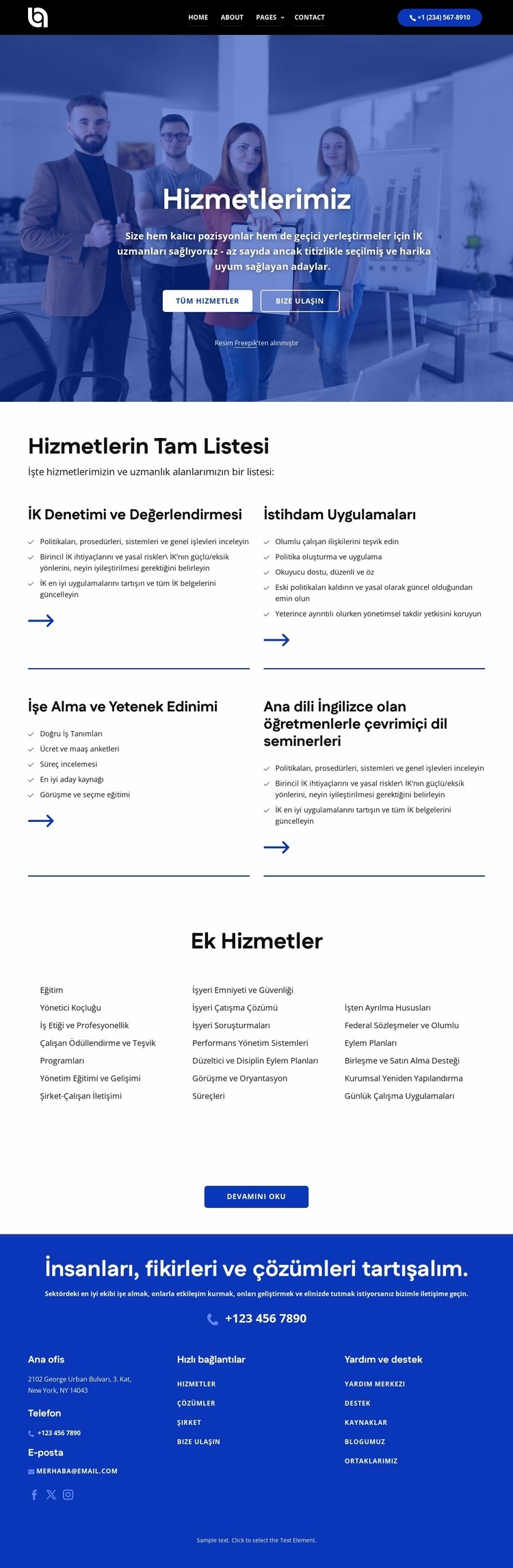 Hizmetlerin tam listesi Web sitesi tasarımı