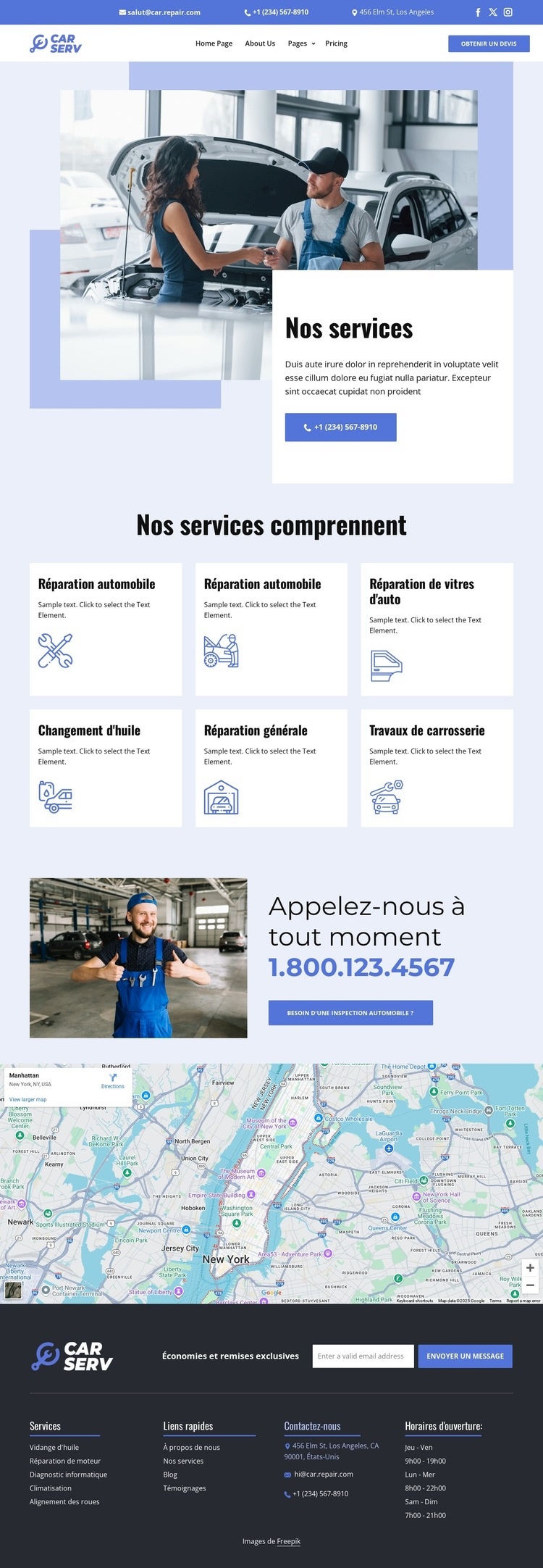 Liste des services de réparation automobile Maquette de site Web