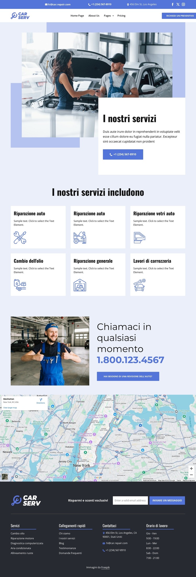 Elenco dei servizi di riparazione auto Modello di sito Web
