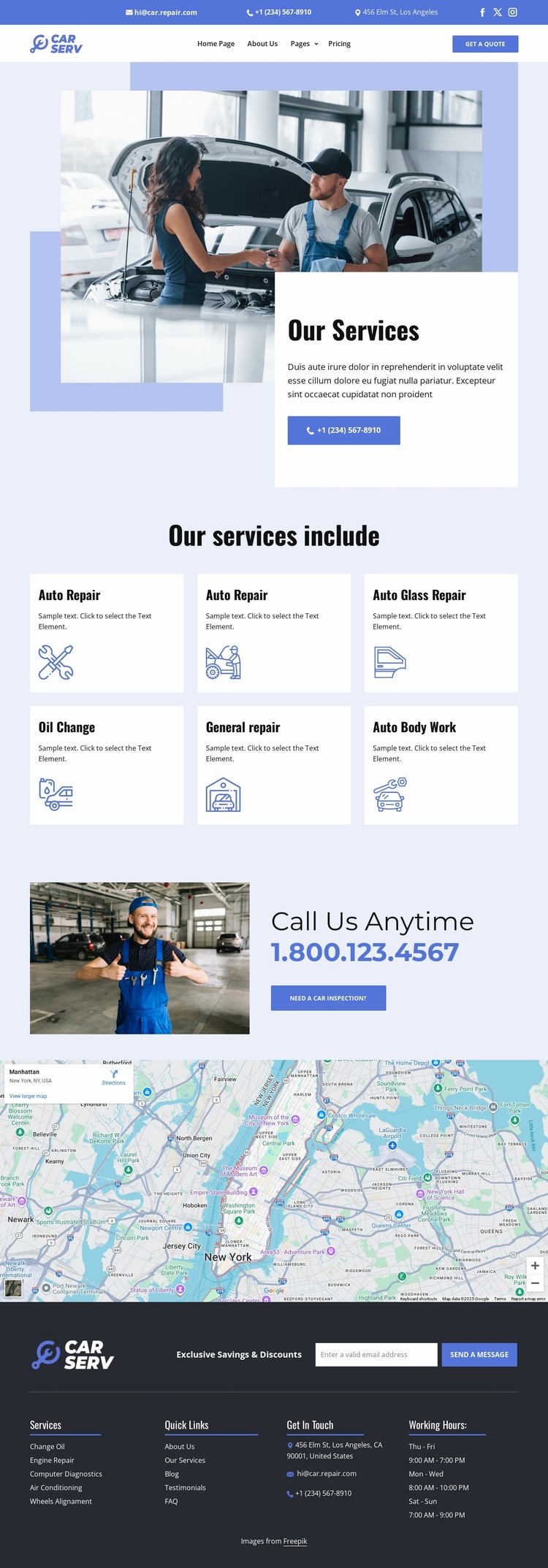 Car repair services list Website Mockup