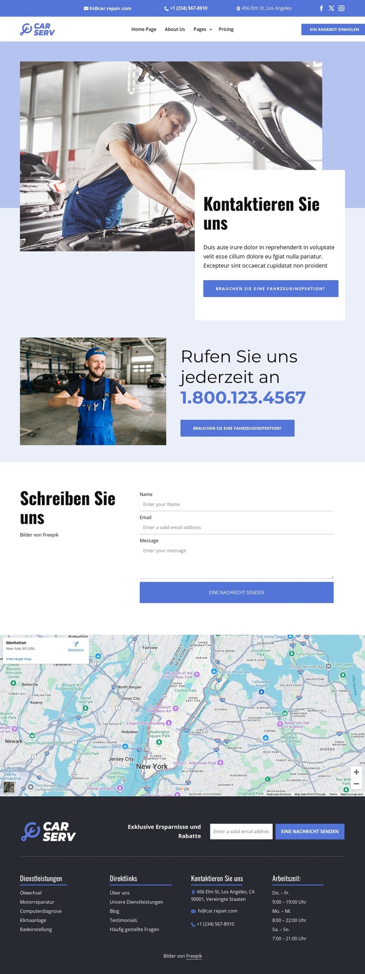 Autoreparatur-Kontakte Website-Vorlage