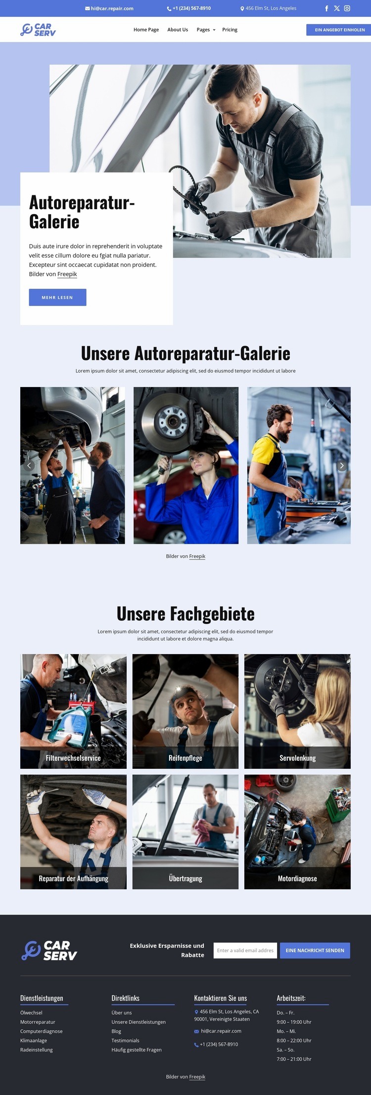Autoreparaturgalerie Landing Page