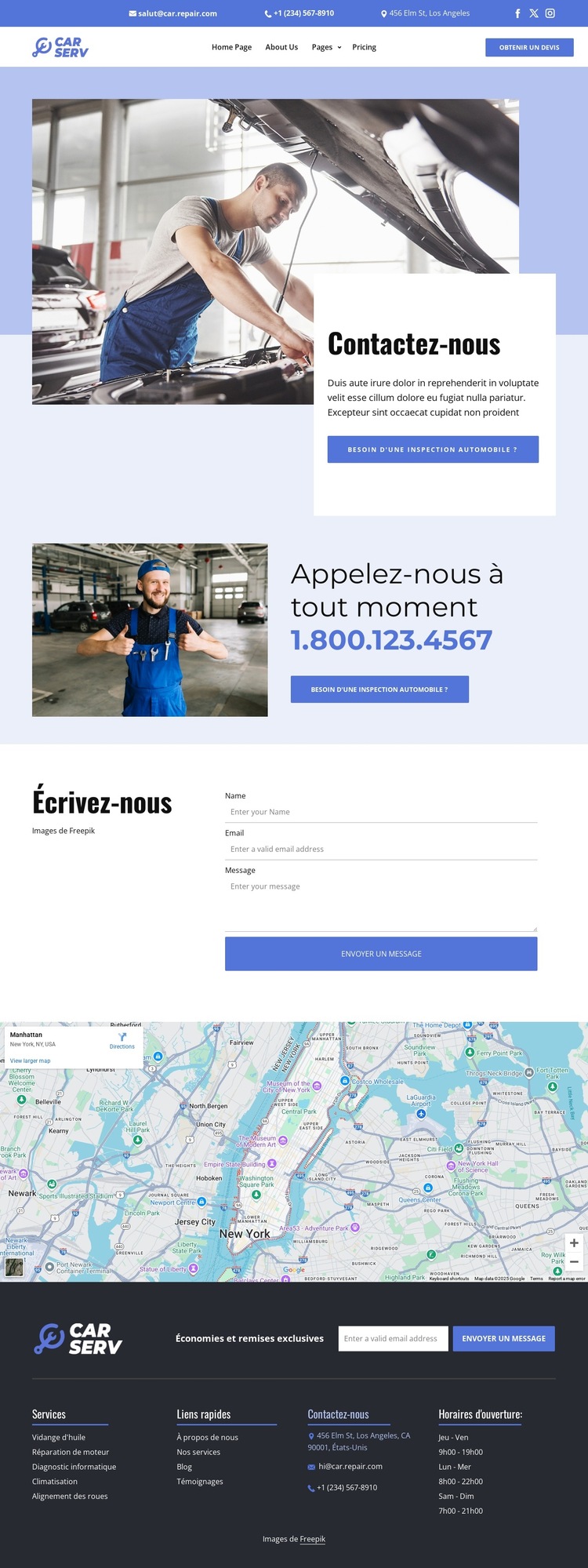 Contacts pour la réparation automobile Modèle de site Web