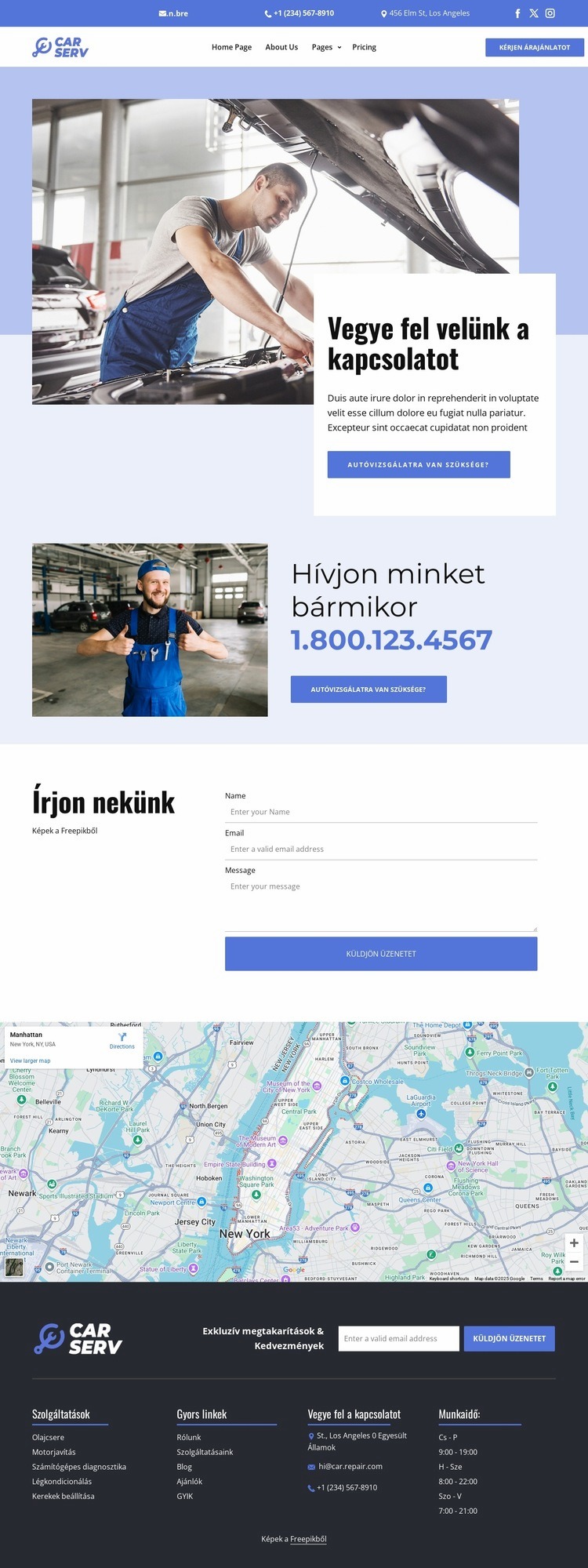 Autójavítás elérhetőségei Weboldal sablon