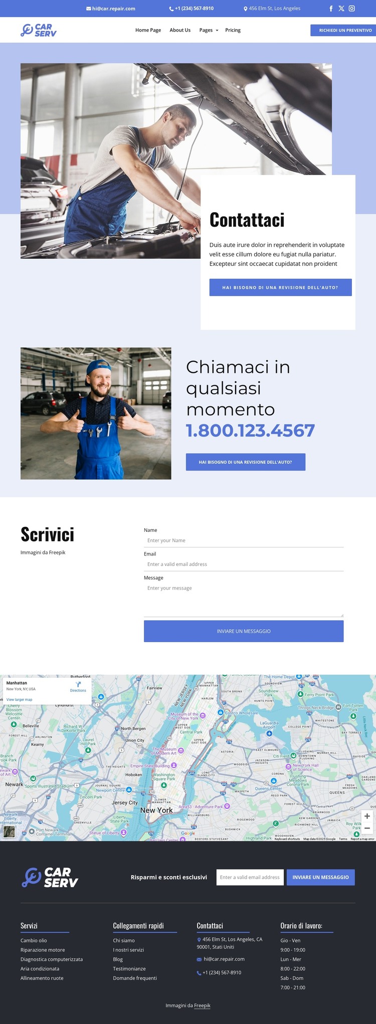 Contatti per la riparazione dell'auto Modello HTML