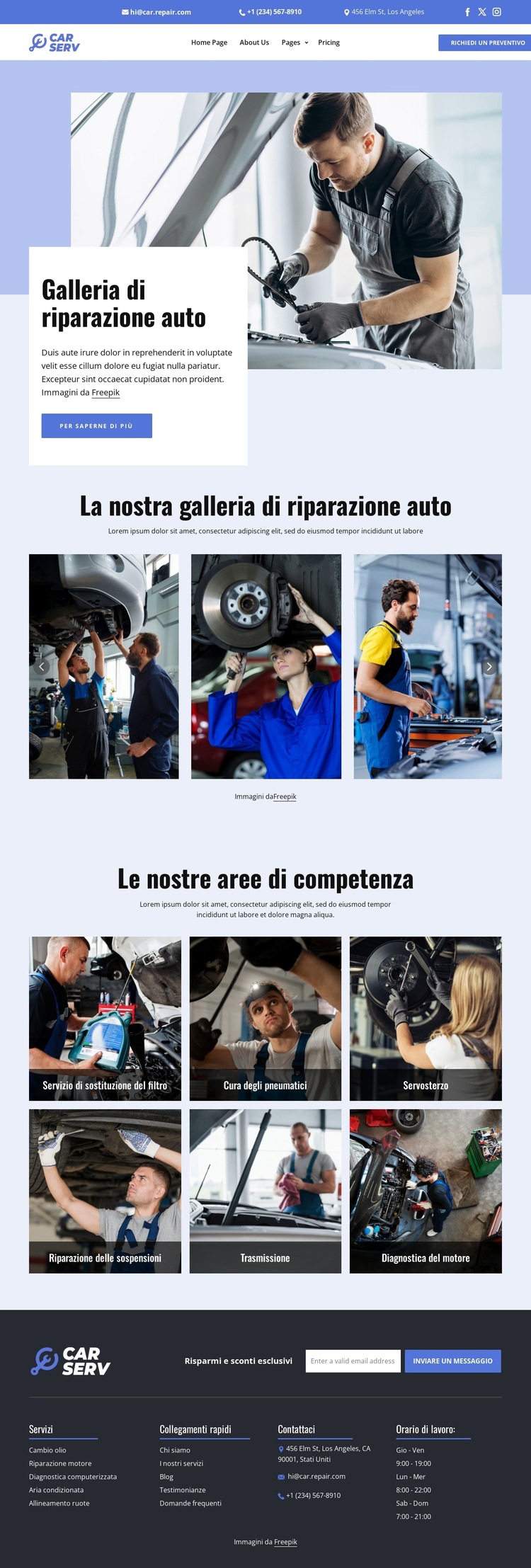 Galleria di riparazione auto Modello di sito Web