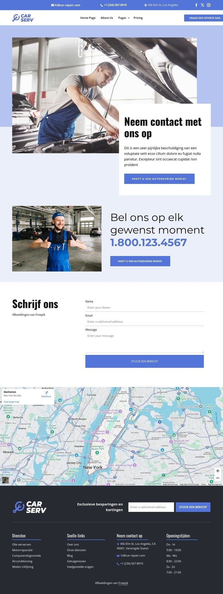 Contacten voor autoreparatie Website ontwerp