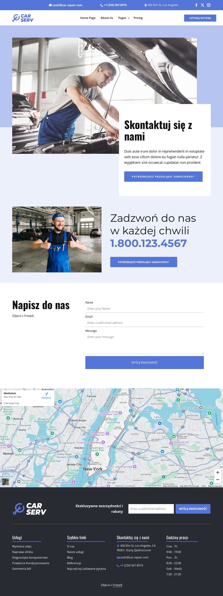 Kontakty do naprawy samochodów Szablon CSS