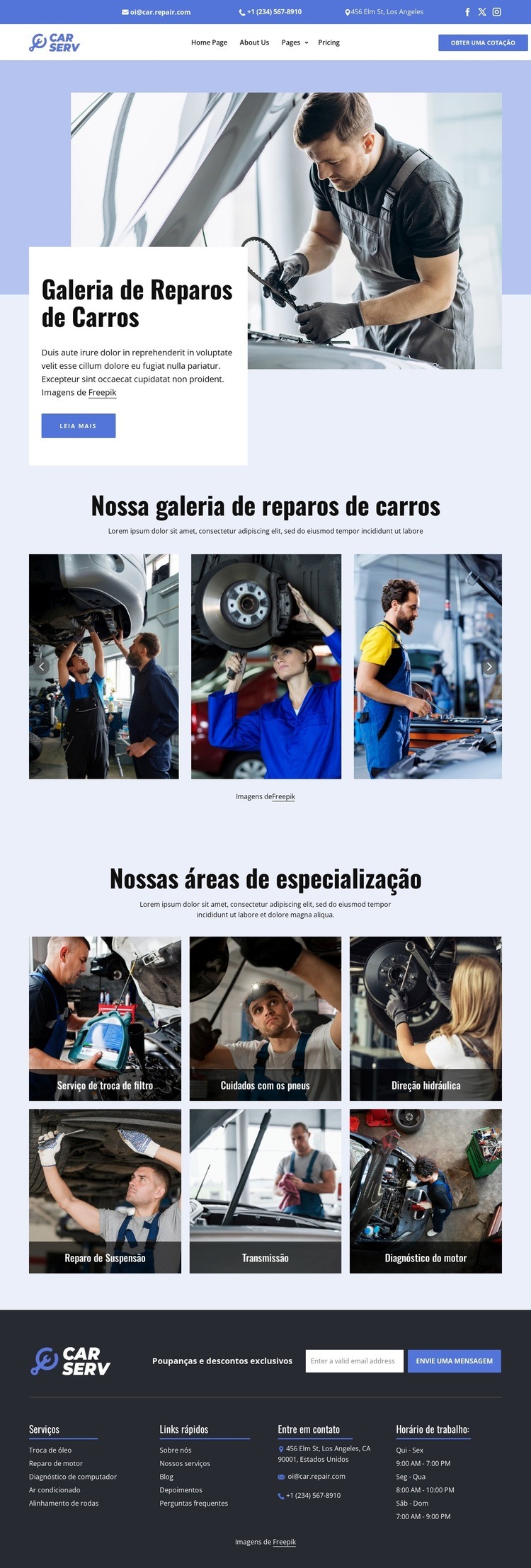 Galeria de reparação de automóveis Modelo HTML5