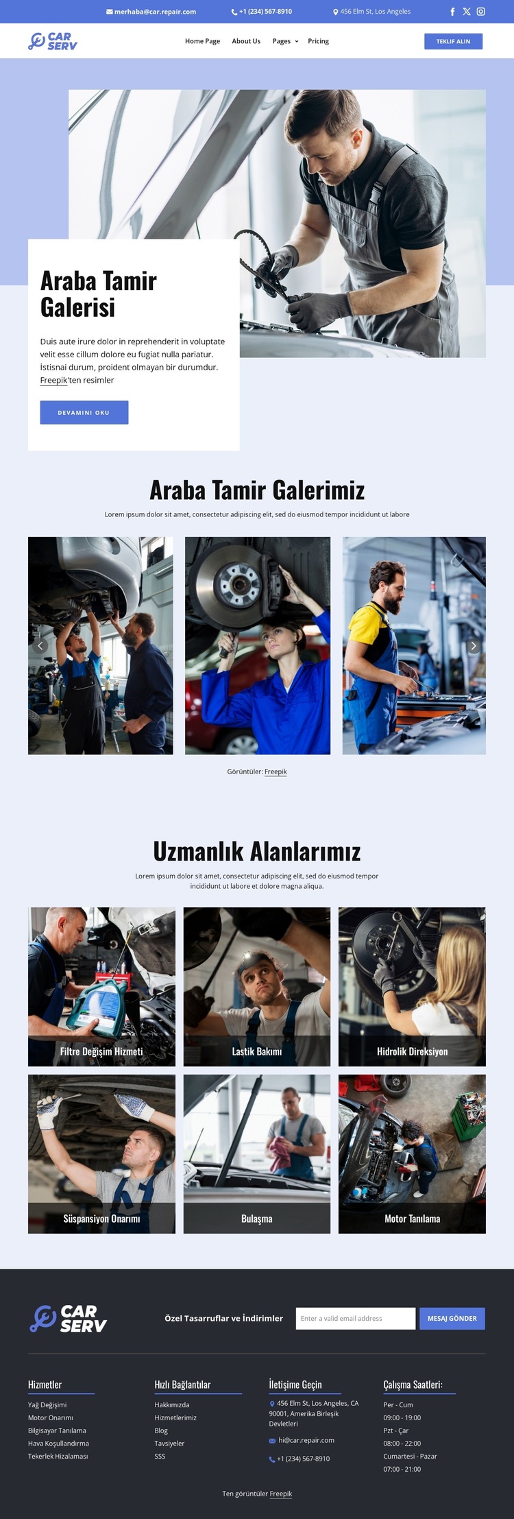 Araba tamir galerisi Web Sitesi Şablonu