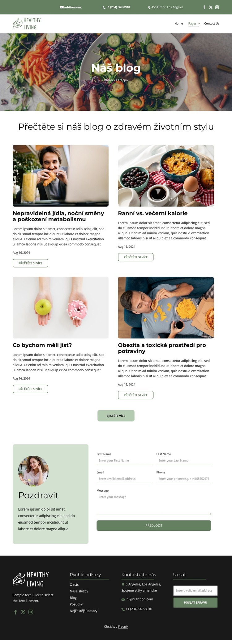 Blog o zdravém životním stylu Šablona webové stránky