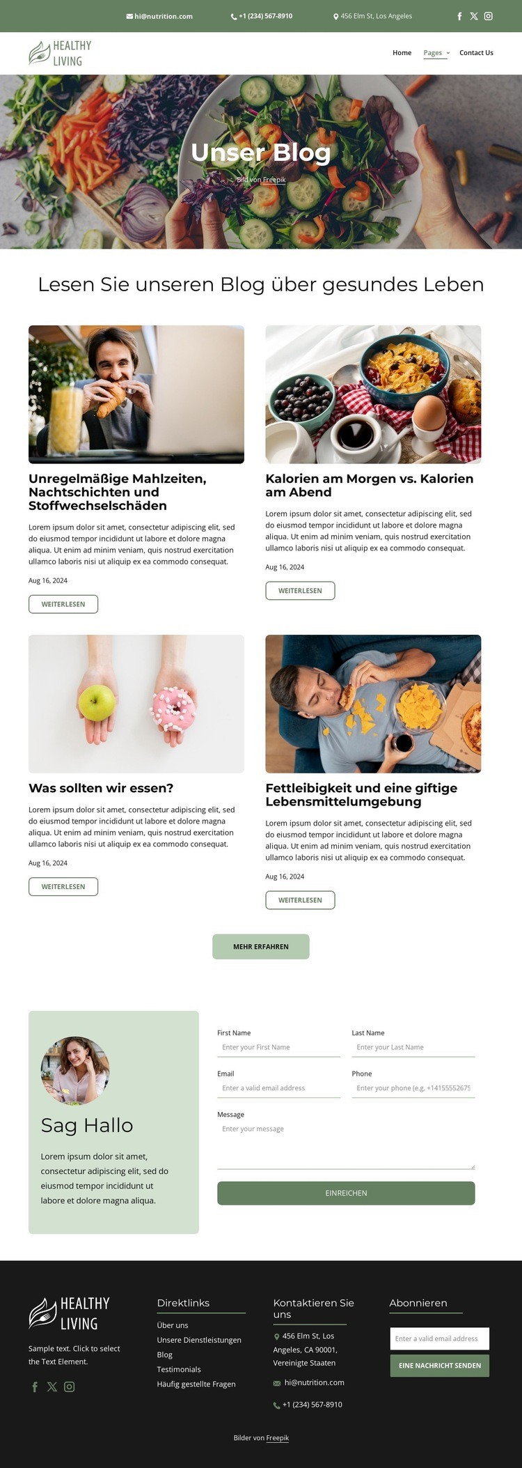 Blog zum Thema gesundes Leben Website design