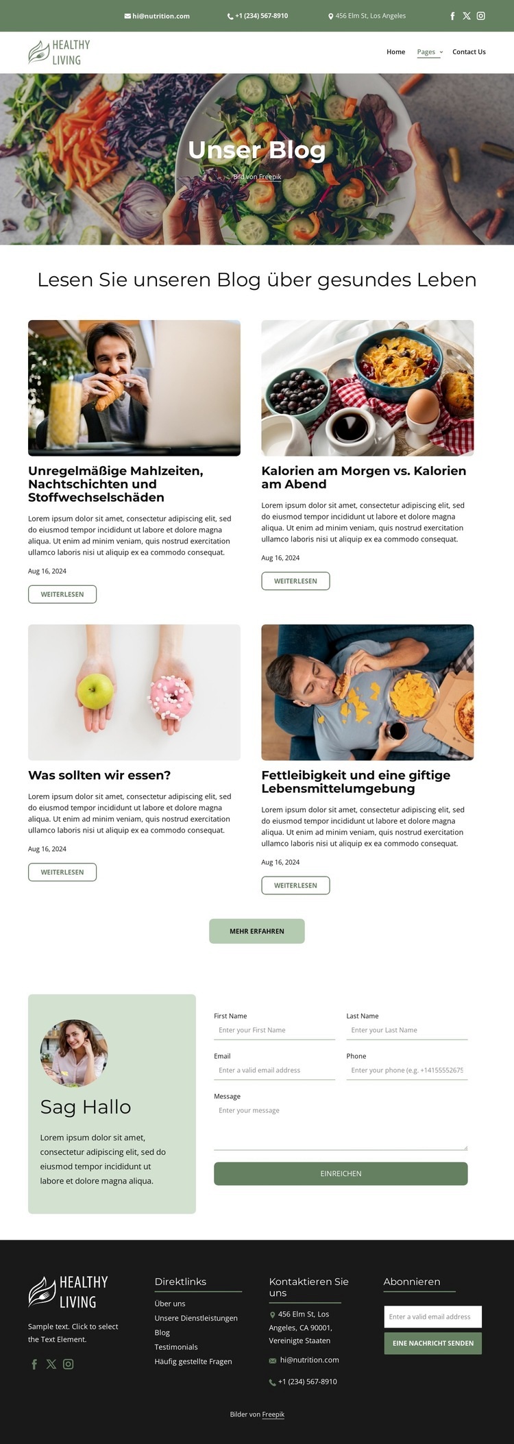 Blog zum Thema gesundes Leben Landing Page