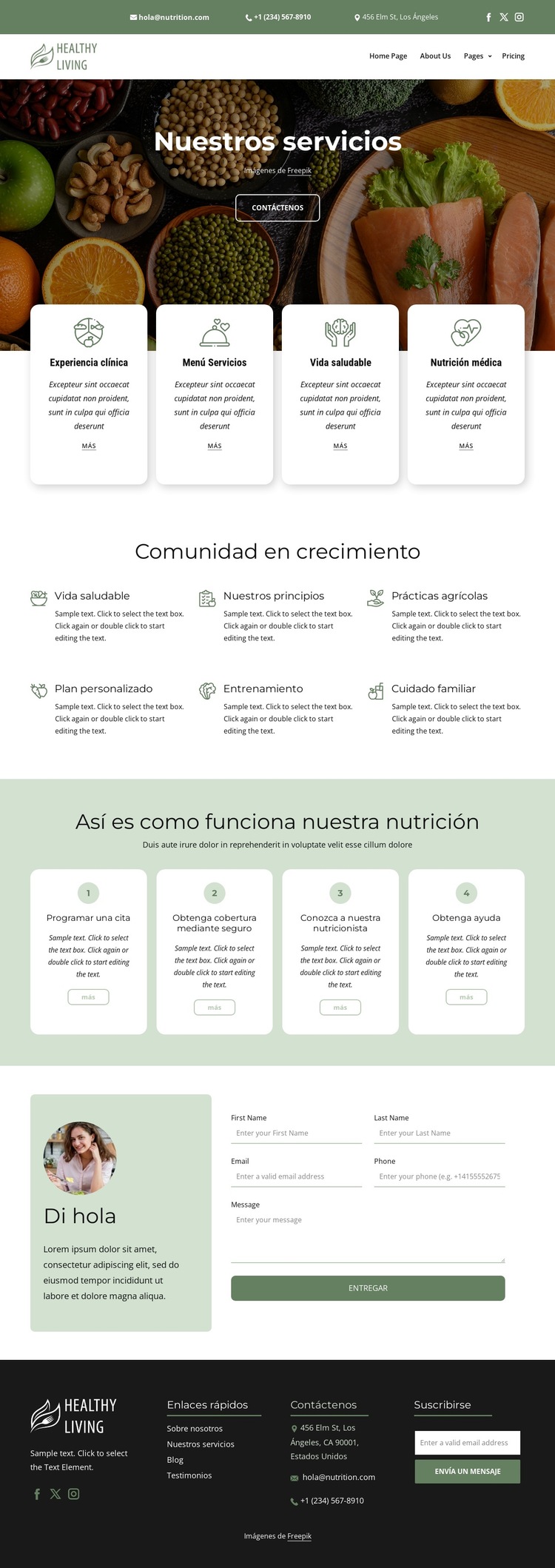 Servicio de alimentación y nutrición Plantilla de sitio web