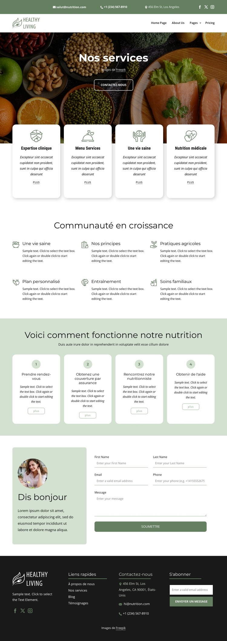 Service d'alimentation et de nutrition Modèle d'une page