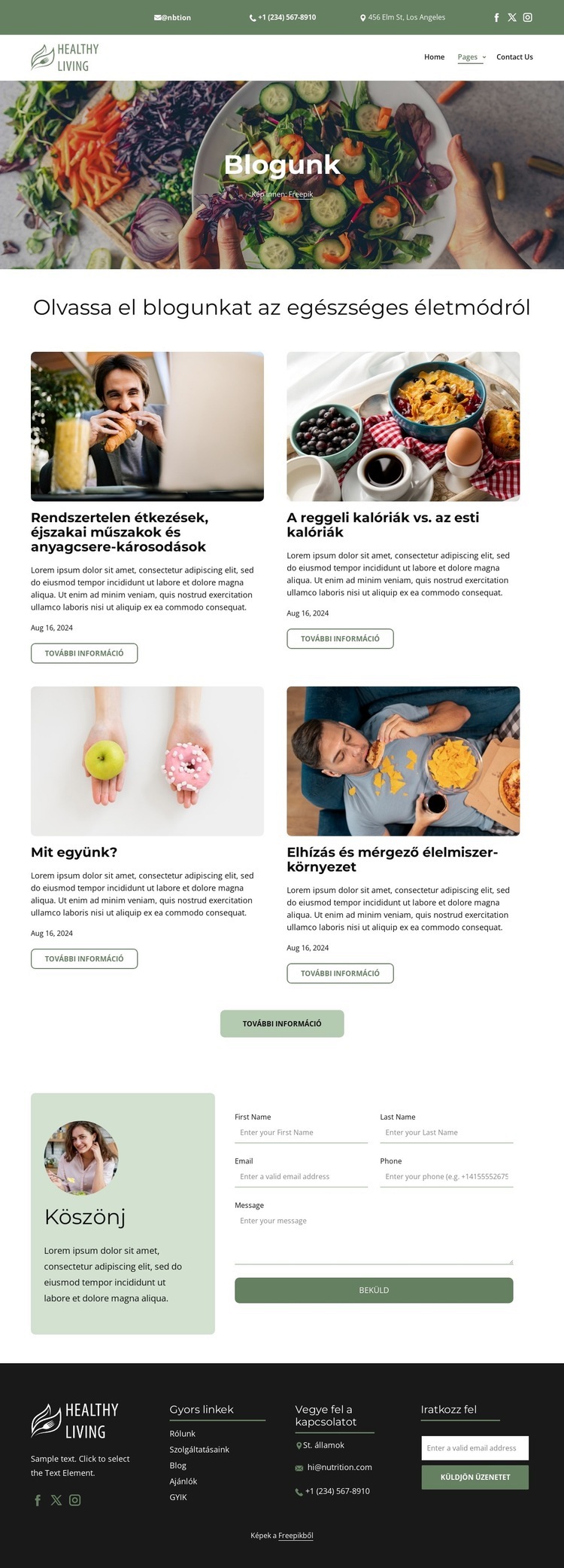 Egészséges életmód blog Weboldal tervezés