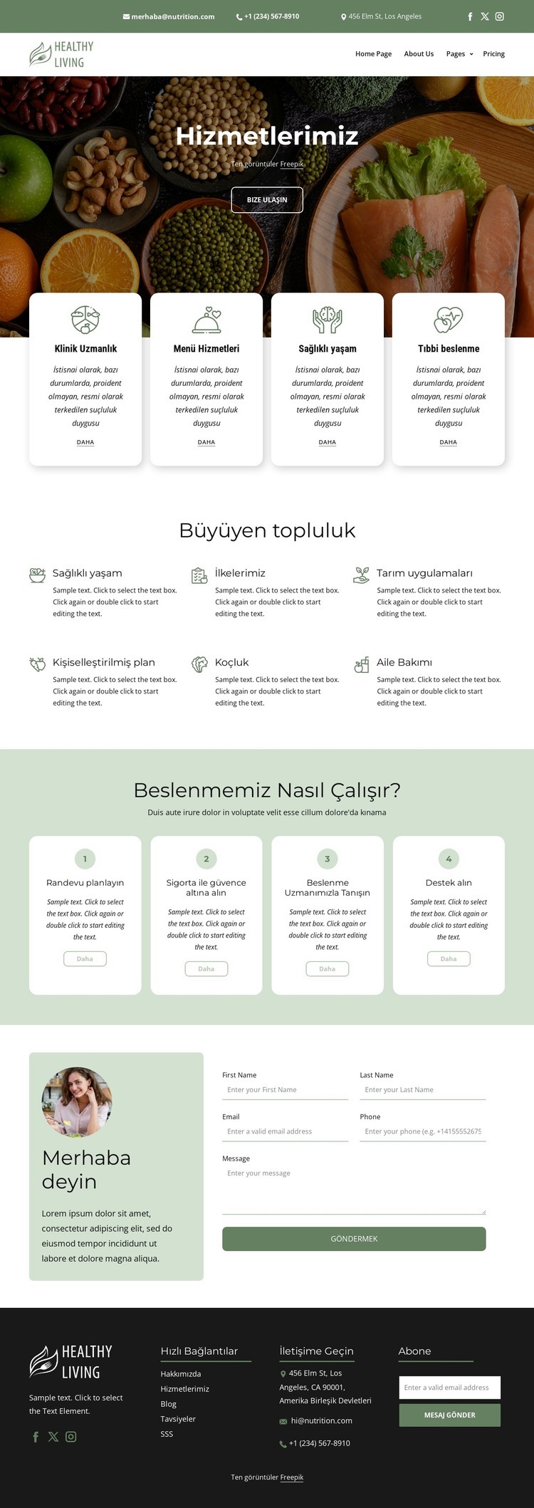 Gıda ve beslenme hizmeti Bir Sayfa Şablonu