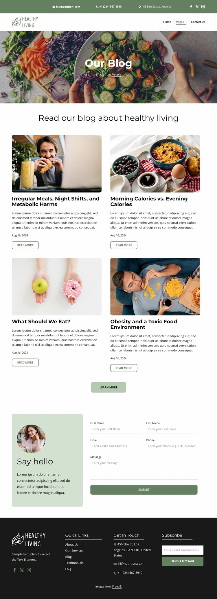 Healthy living blog Website Design