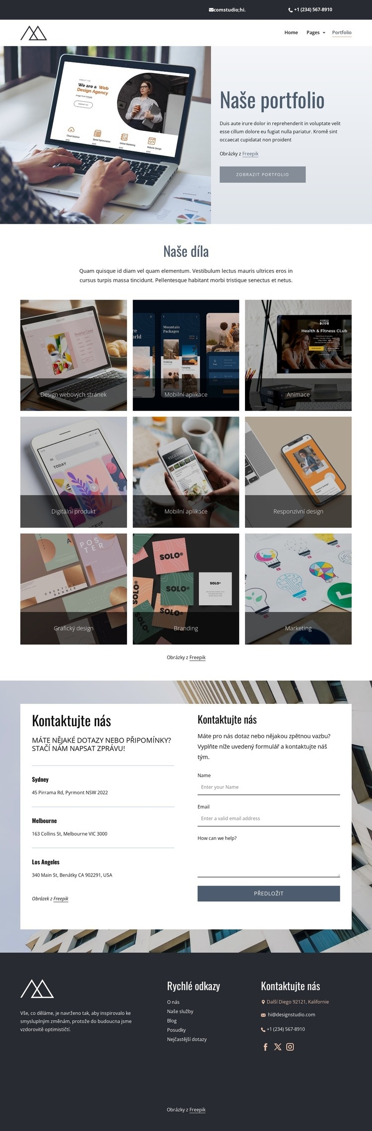 Práce kreativního studia Šablona webové stránky
