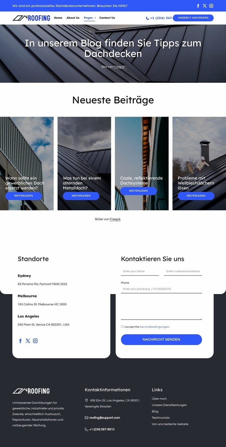 Blog eines Dachdeckerunternehmens HTML5-Vorlage