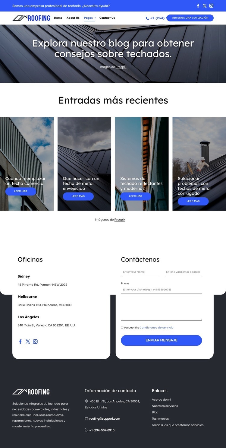 Blog de la empresa de techado Página de destino