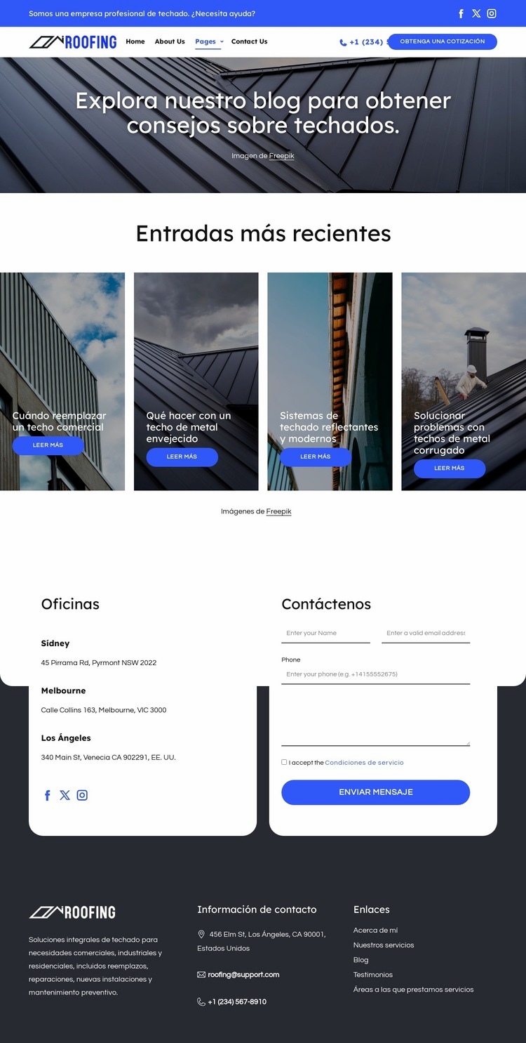 Blog de la empresa de techado Plantilla de una página