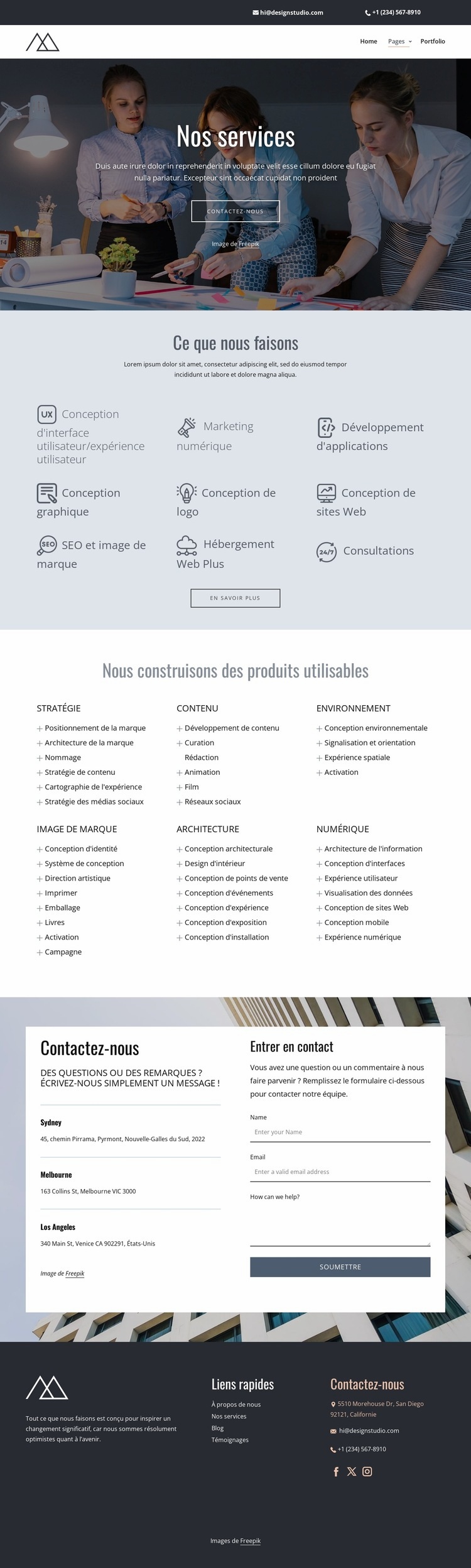 Services de studio de design créatif Conception de site Web