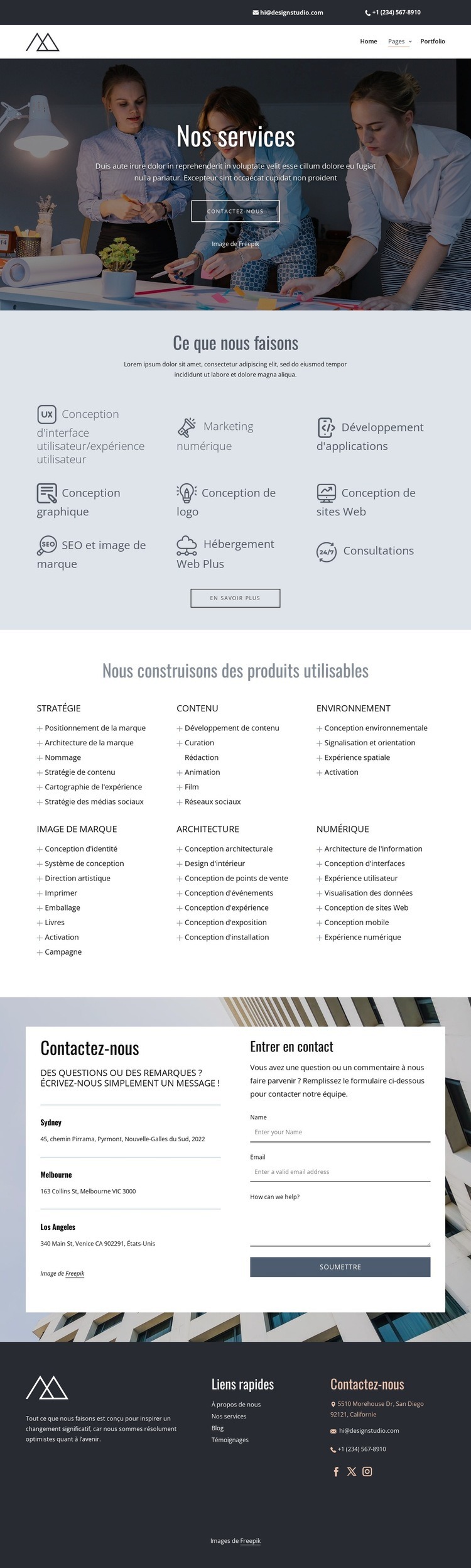Services de studio de design créatif Maquette de site Web