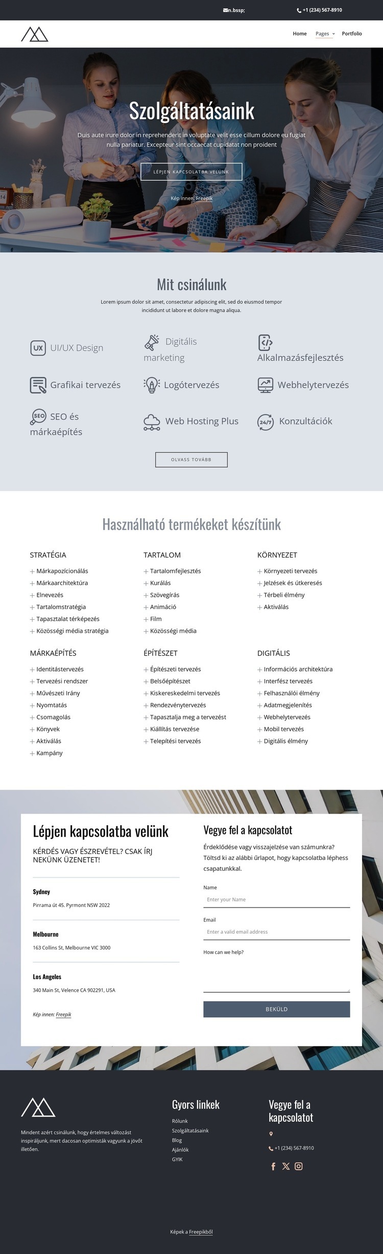 Kreatív tervezőstúdió szolgáltatásai Weboldal sablon