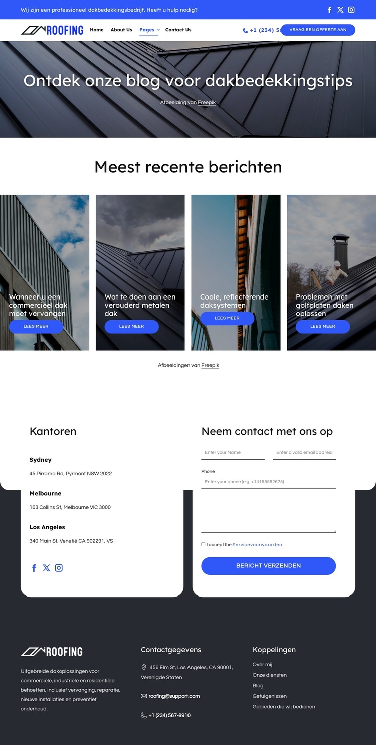 Blog van een dakbedekkingsbedrijf Website sjabloon