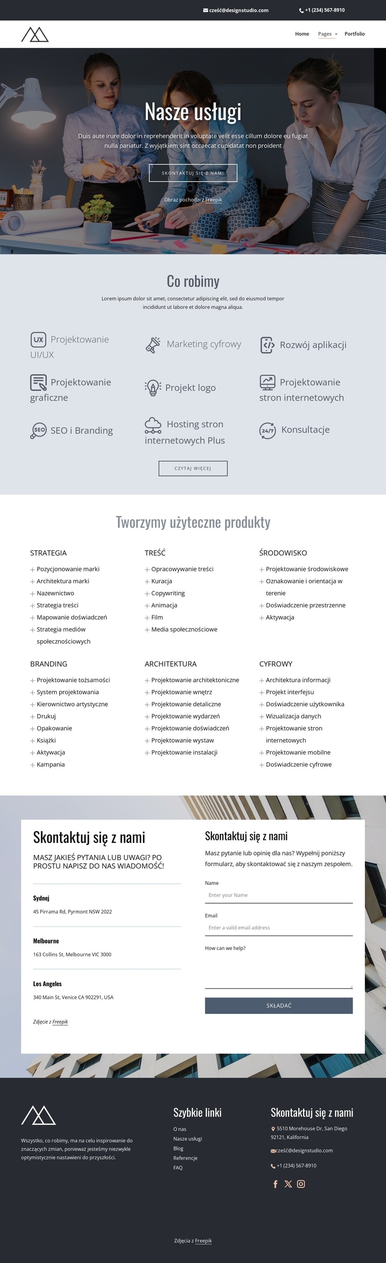 Usługi studia projektowania kreatywnego Szablon witryny sieci Web
