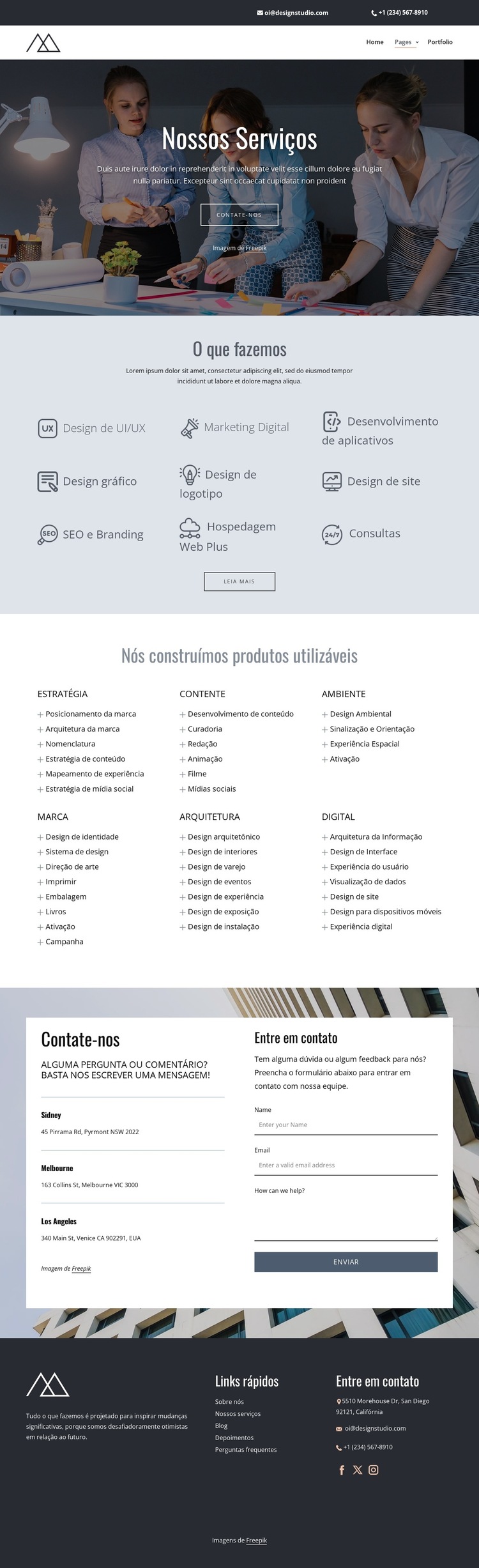 Serviços de estúdio de design criativo Modelo de site