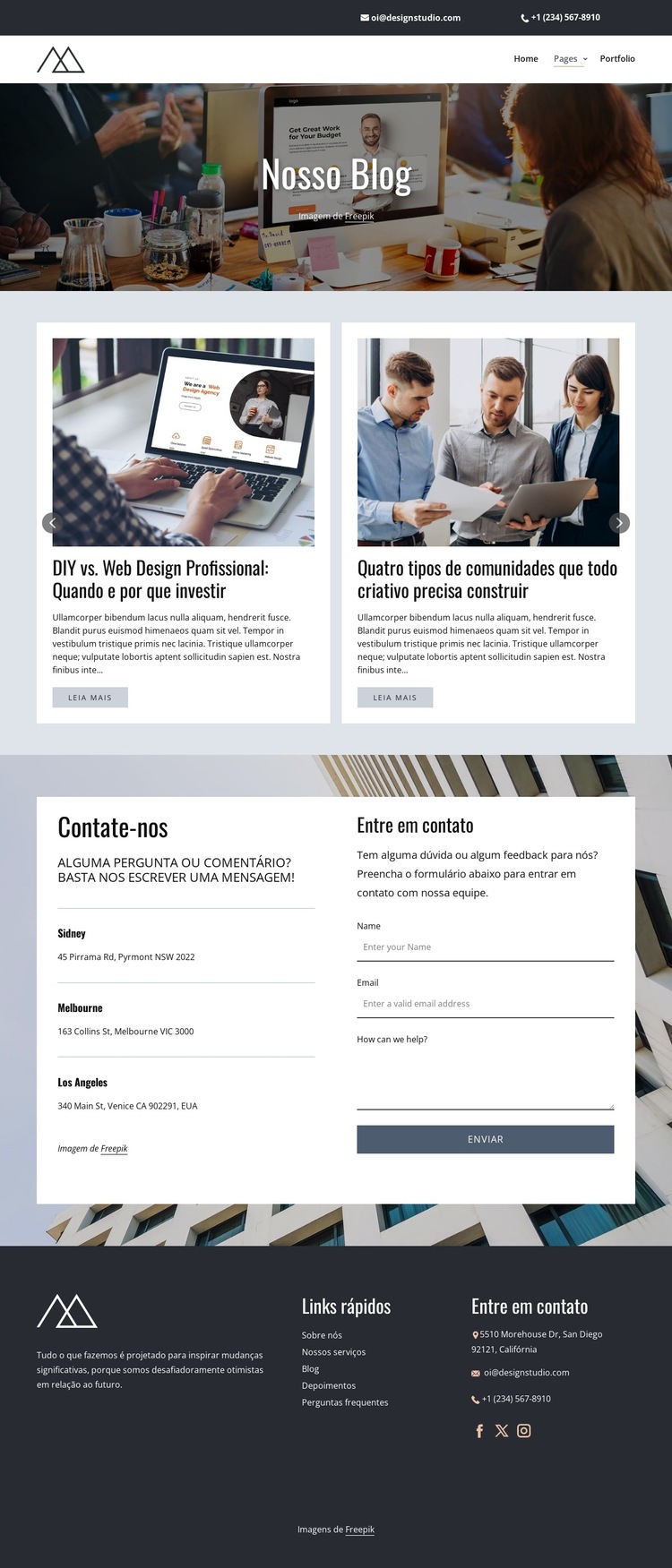 Postagens de blog do estúdio digital Modelo de site